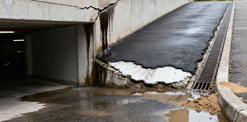 车库入口坡道渗水导致地面湿滑？贵阳防水公司该怎么处理？